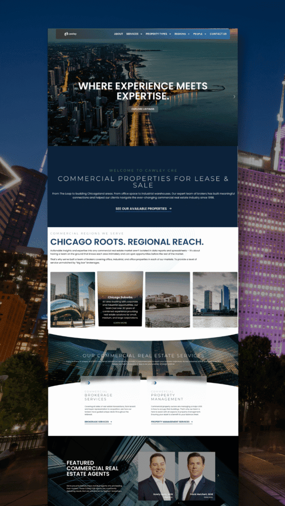 M&P Creative Marketing Agency website homepage showcasing commercial real estate services.