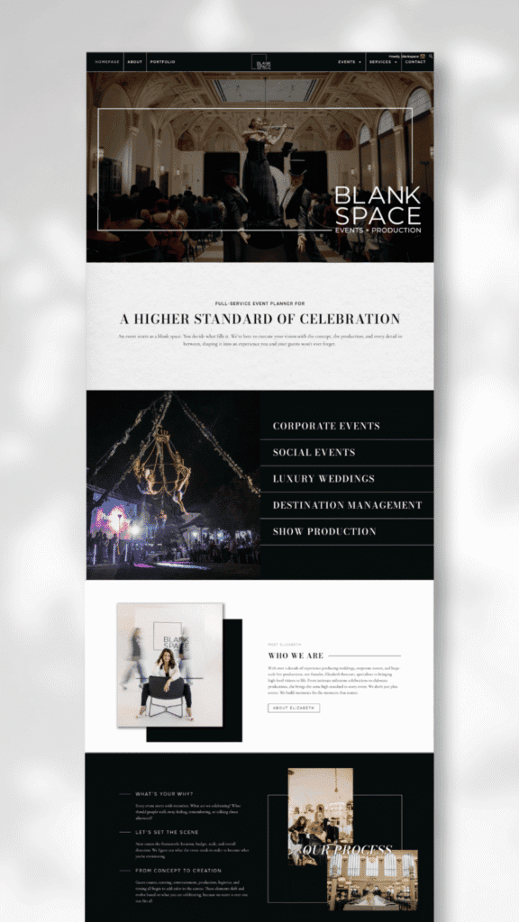 M&P Creative Marketing Agency website homepage showcasing event planning services.